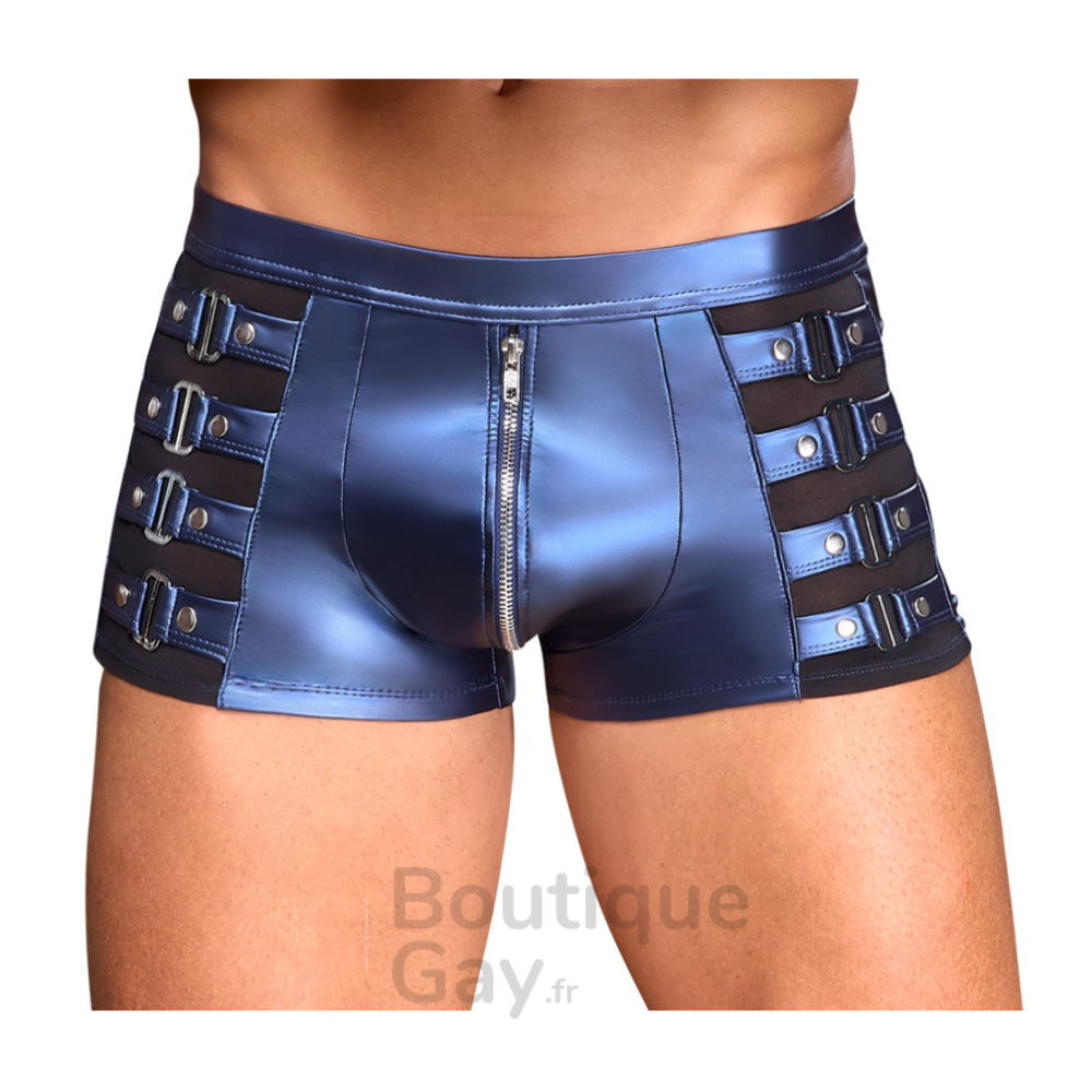 Boxer Zip Éclino Bleu Métallisé - Lingerie Homme Sexy