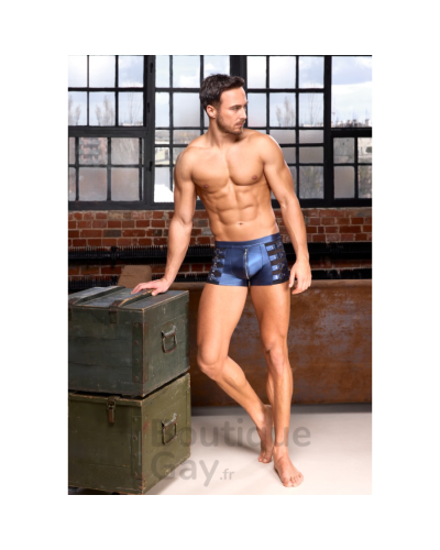 Boxer Zip Éclino Bleu Métallisé - Lingerie Homme Sexy