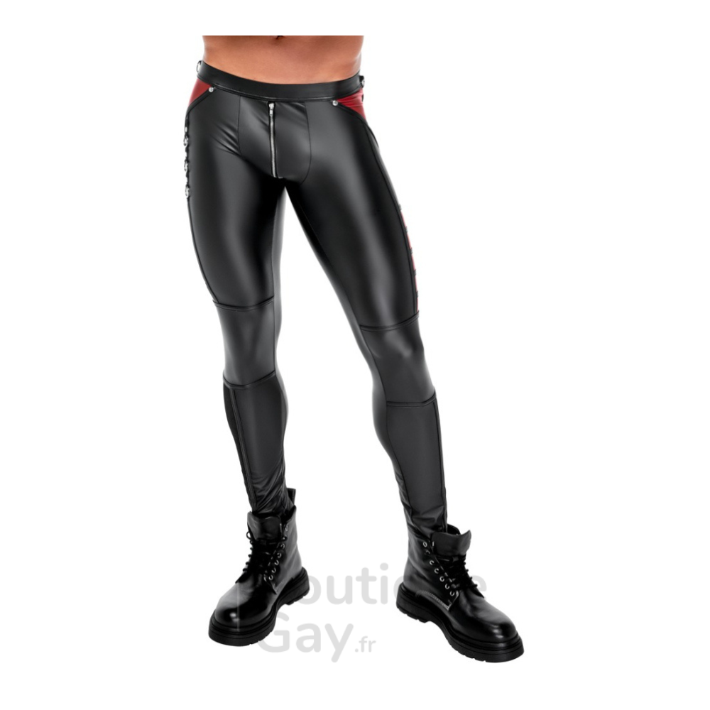 Pantalon Fetish Homme Ormeto Noir Rouge - Effet Wetlook Sexy