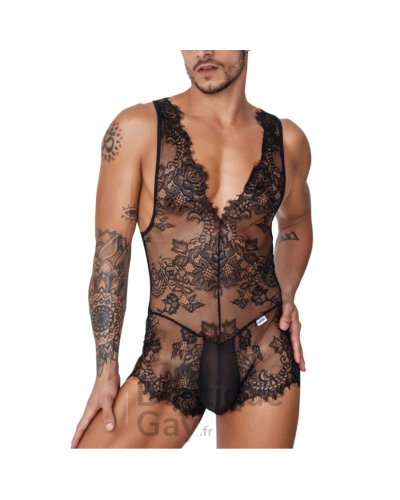 Body Dentelle Dos Nu Noir Psyché | Lingerie Sexy homme