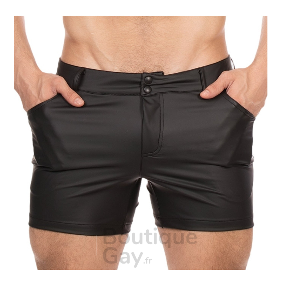 Short Harper Noir Wetlook Zippé | Tenue Sexy & Fétichiste