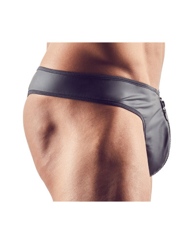 String Zip Fétish Noir Similicuir - Lingerie Homme Sexy